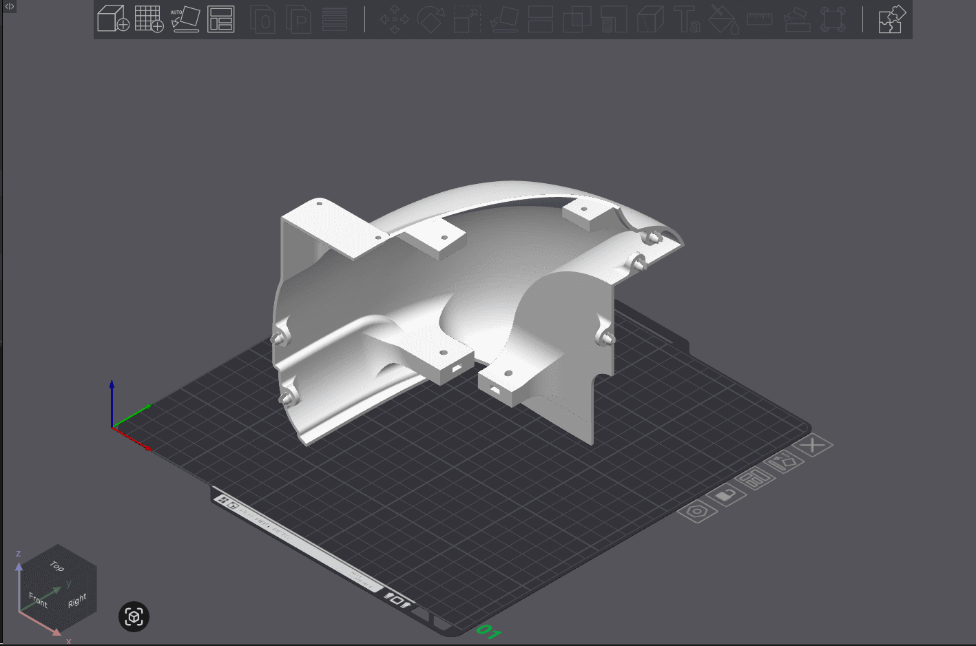 Raw model of BaseFrontRight on build plate