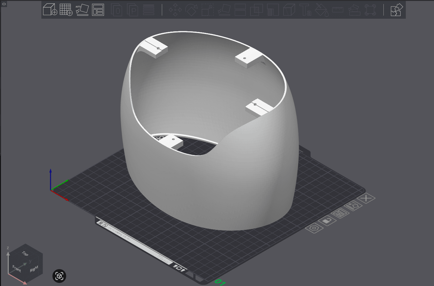Raw model of BaseLowerShell on build plate