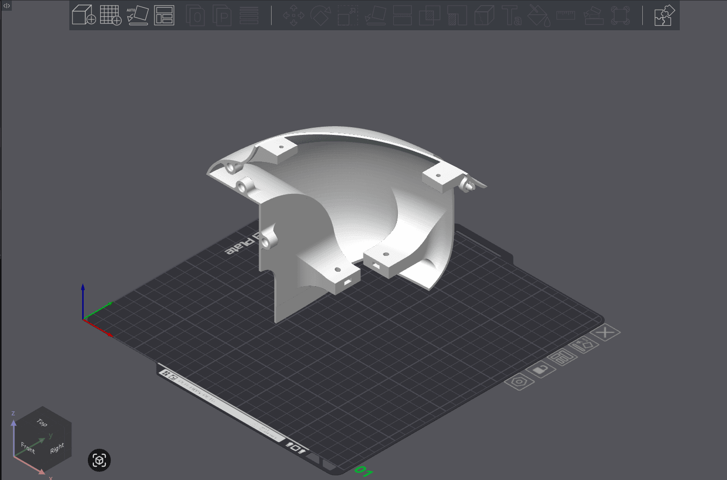 Raw model of BaseRearRight on build plate