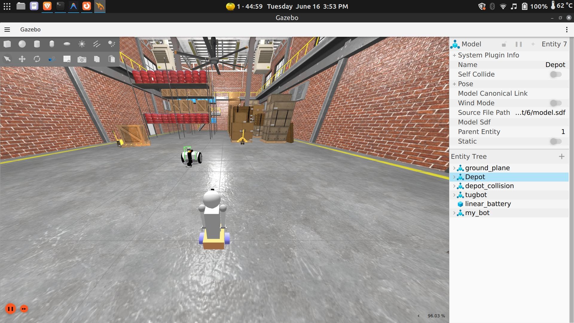 Bonicbot in tugbot depot world