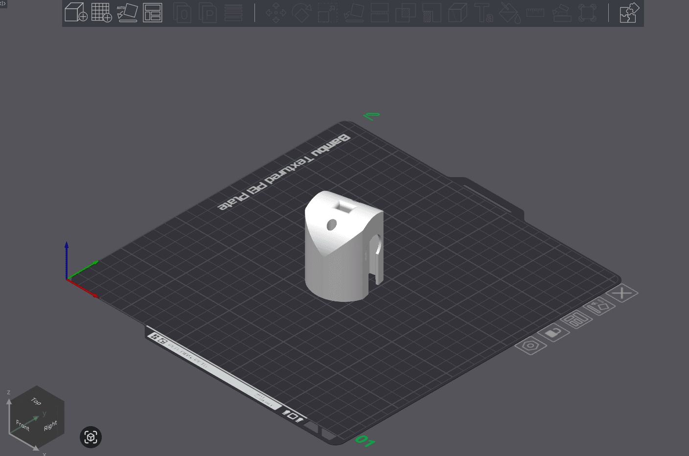 Raw model of ElbowServoMountLeft on build plate
