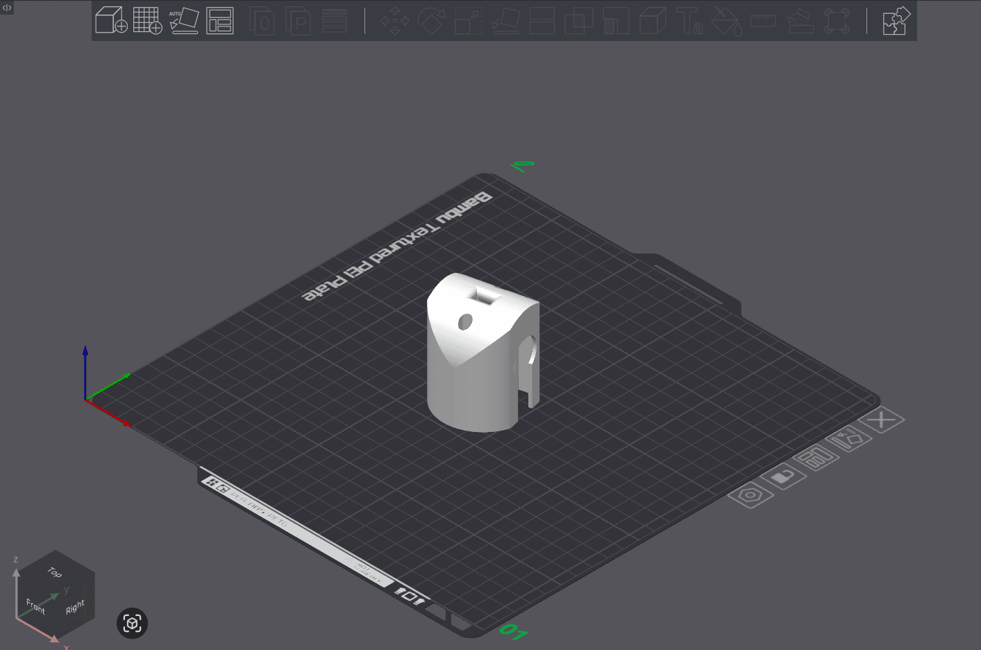 Raw model of ElbowServoMountRight on build plate