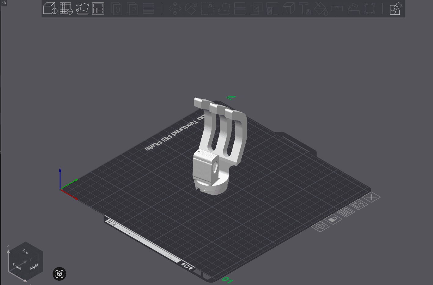 Raw model of GripperRight on build plate