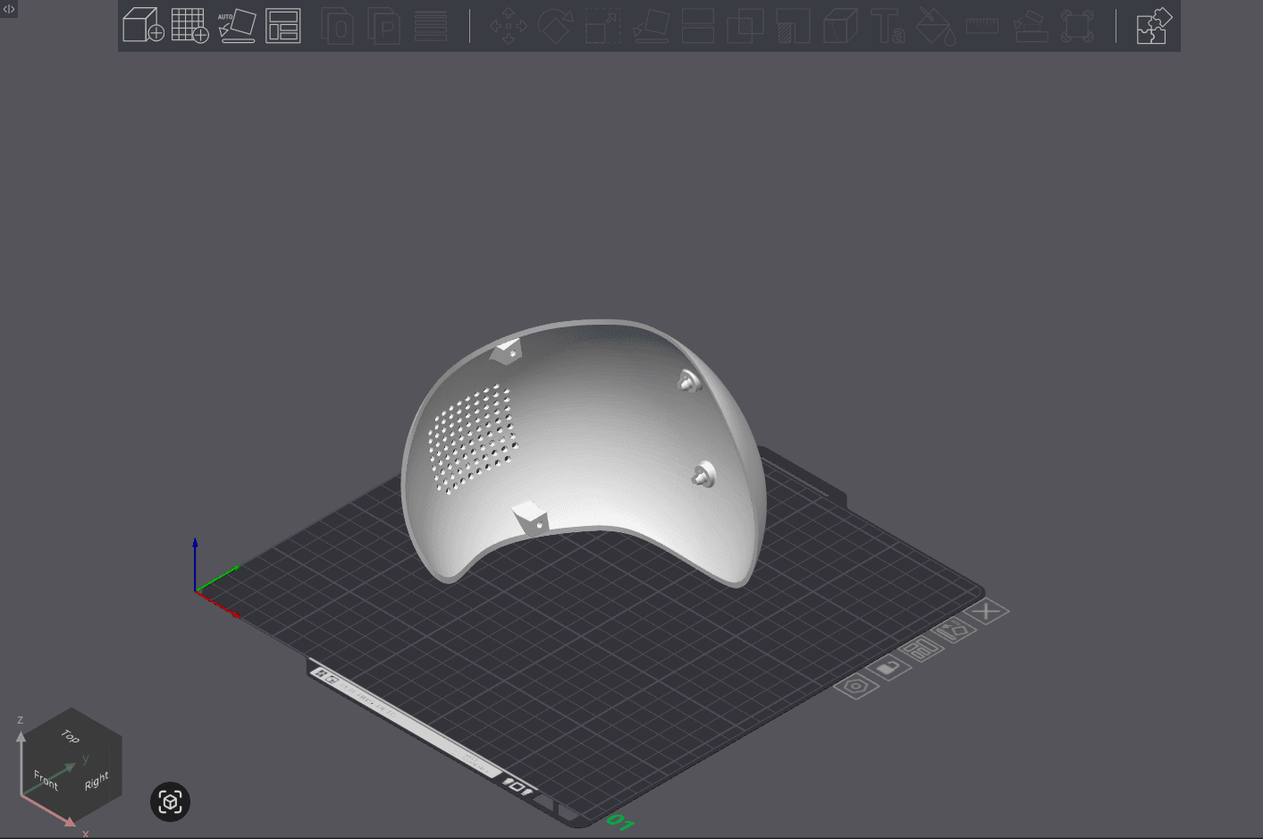 Raw model of HeadCover on build plate