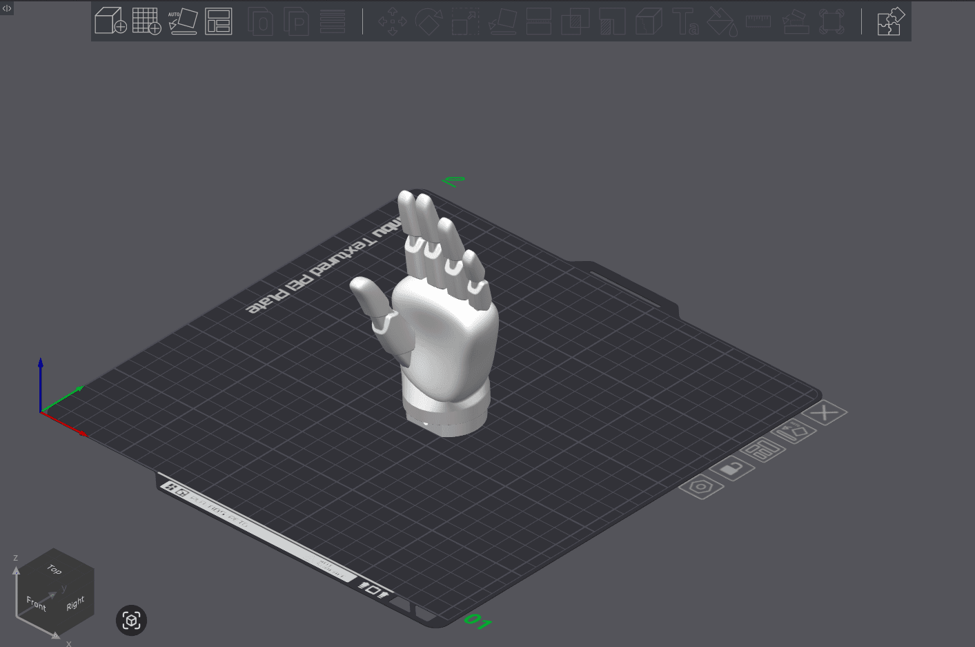 Raw model of PalmLeft on build plate