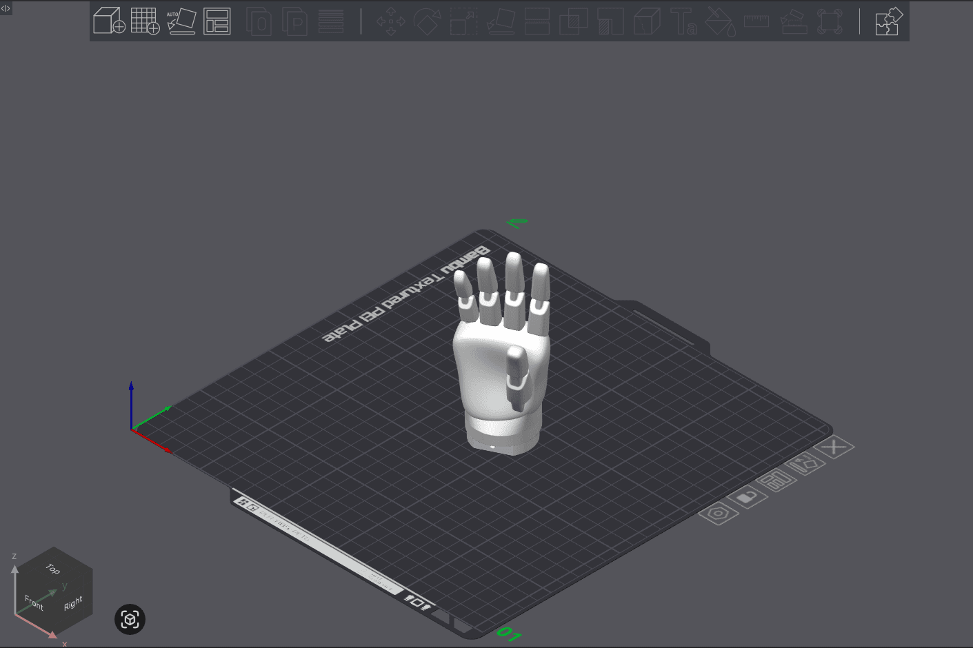Raw model of PalmRight on build plate
