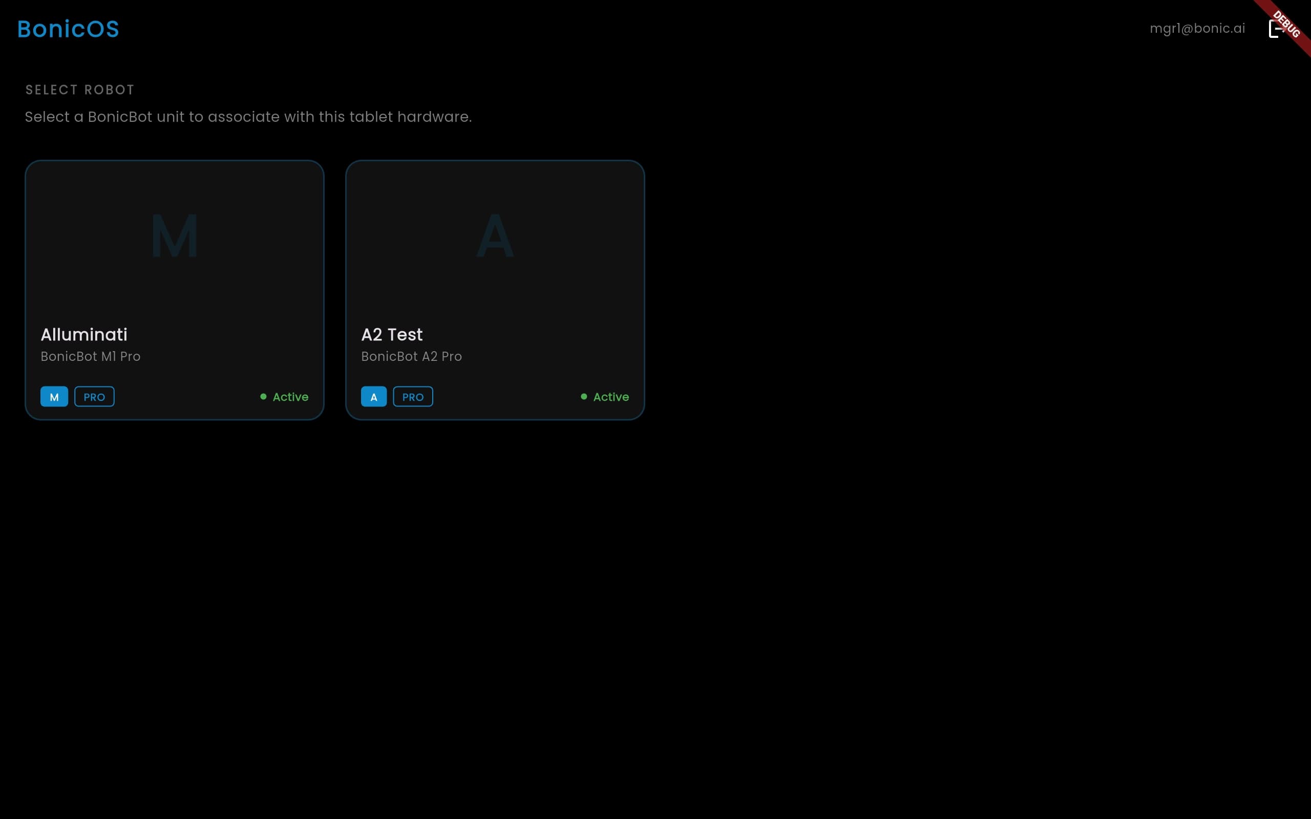 Robot Selection screen