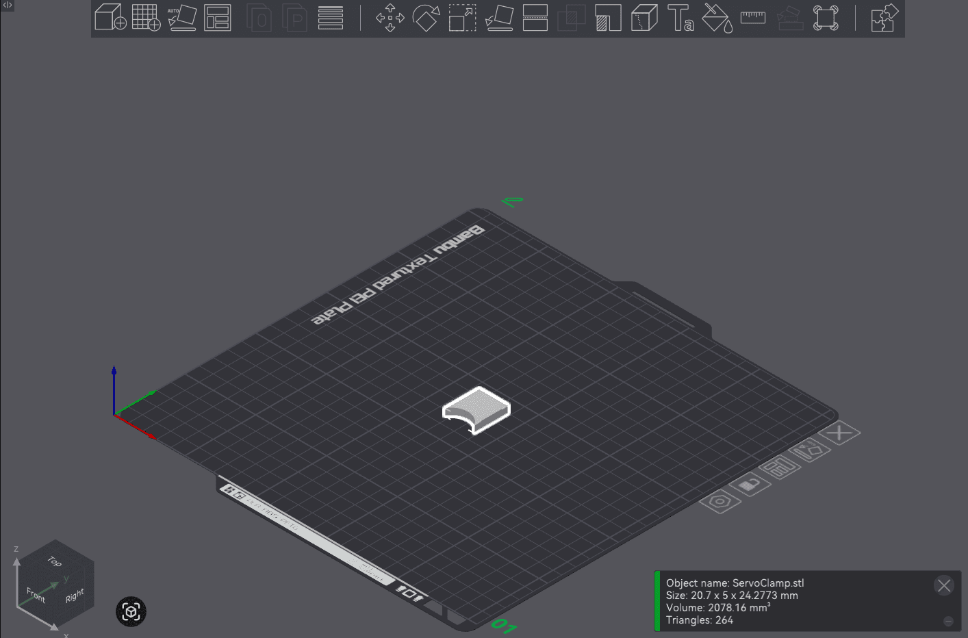 Raw model of ServoClamp on build plate