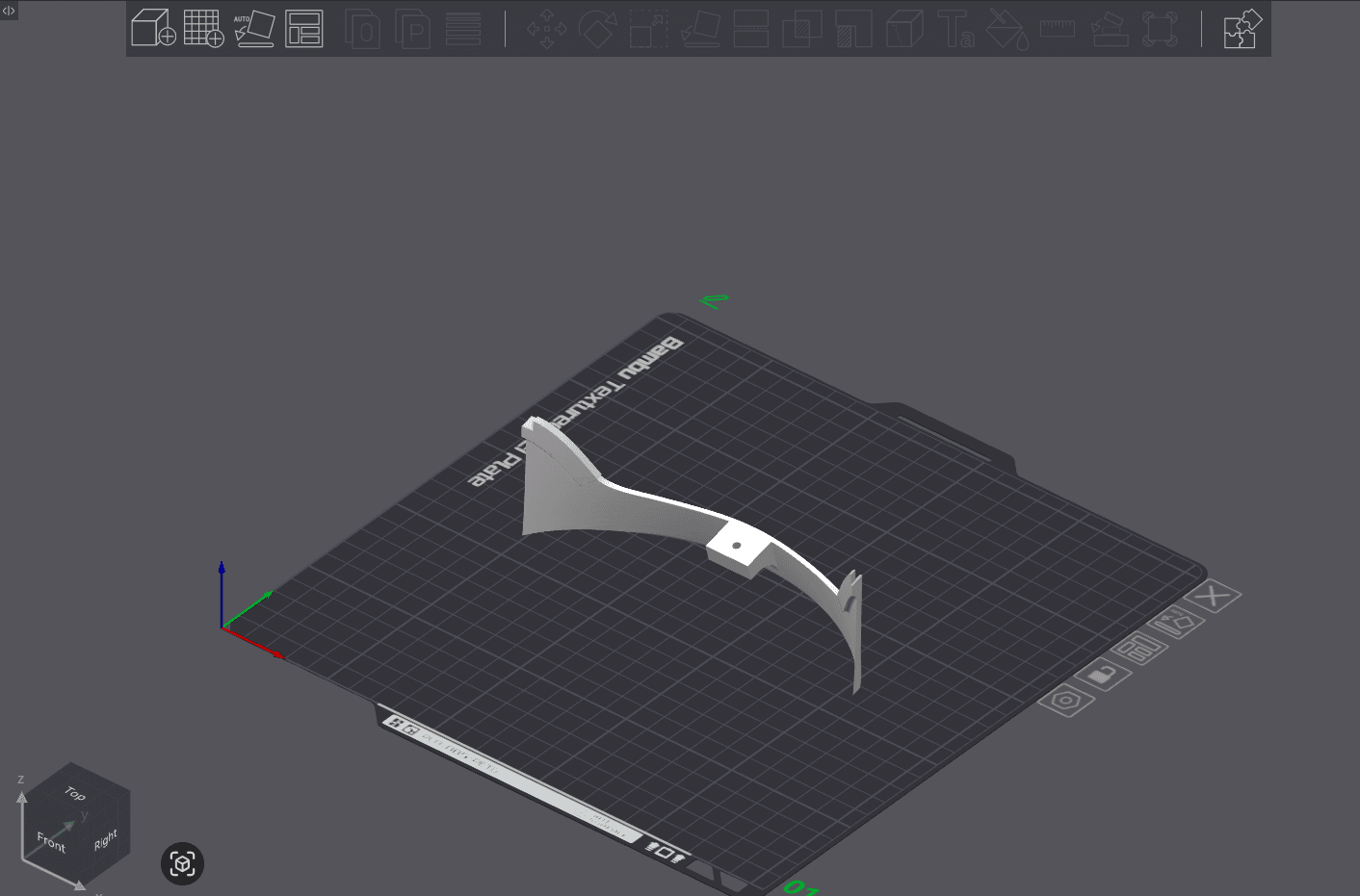 Raw model of UpperBackLower on build plate