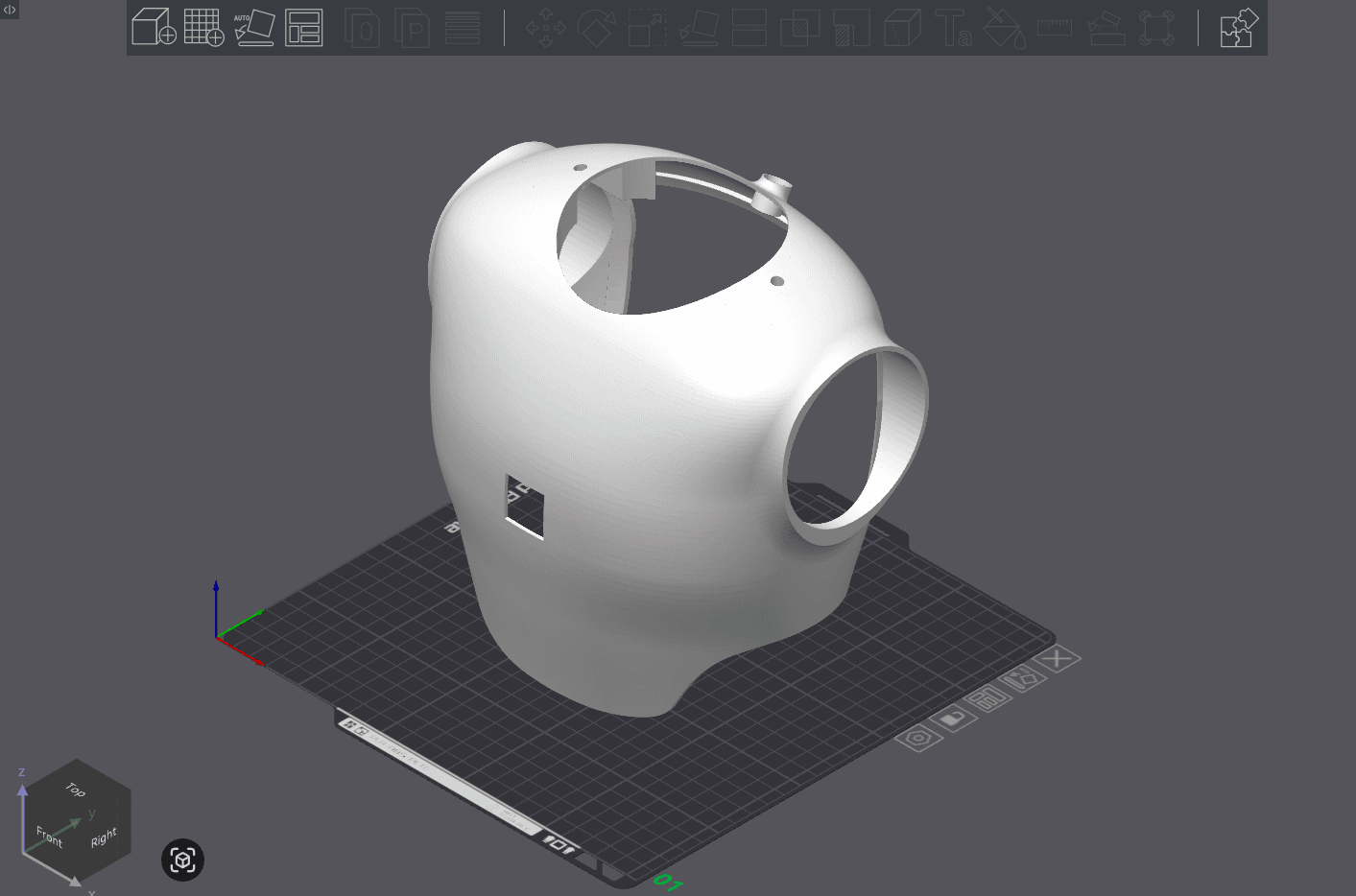 Raw model of UpperMainBody on build plate
