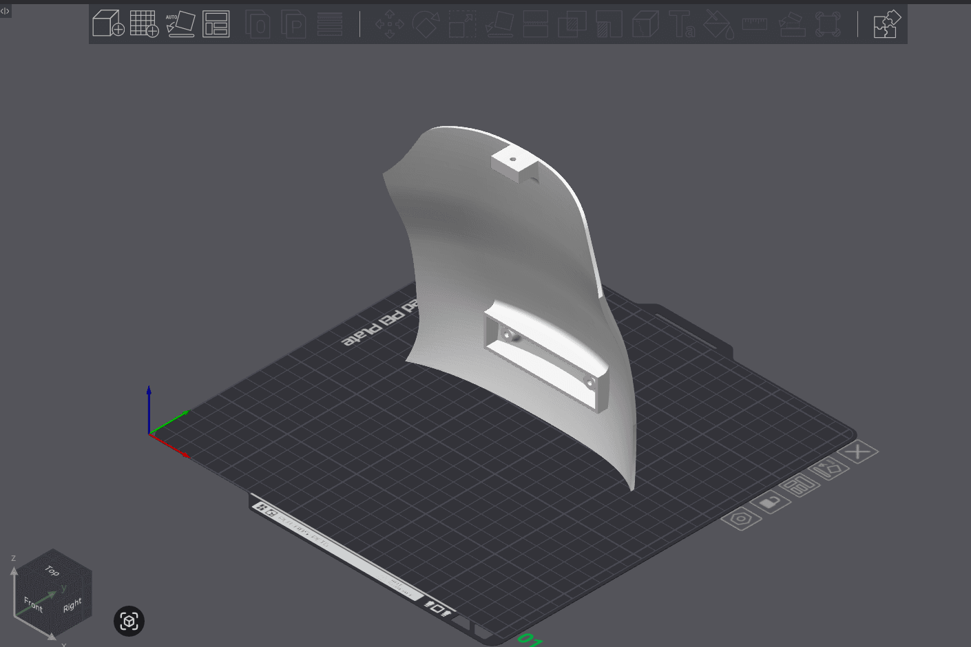 Raw model of UpperRearCover on build plate
