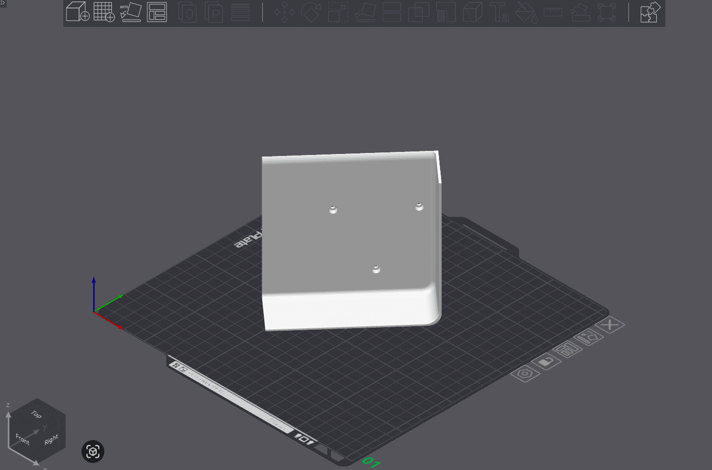 Raw model of UtilityPlateRight on build plate
