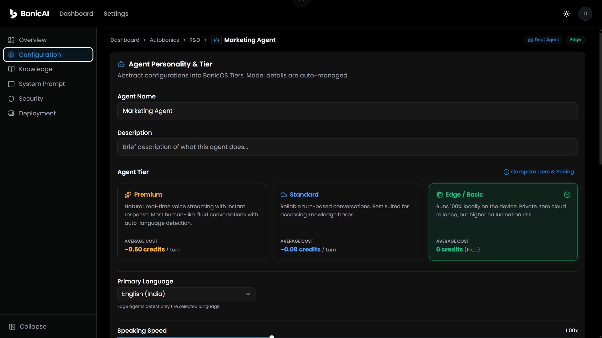 Agent Detail Configuration Tab