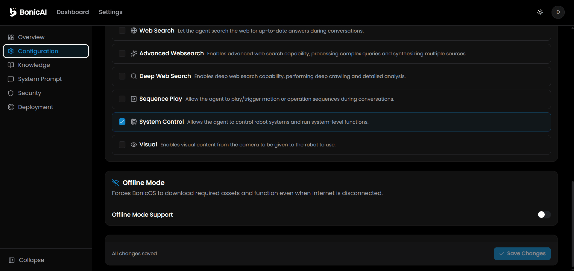 Agent Configuration Capabilities & Offline Mode