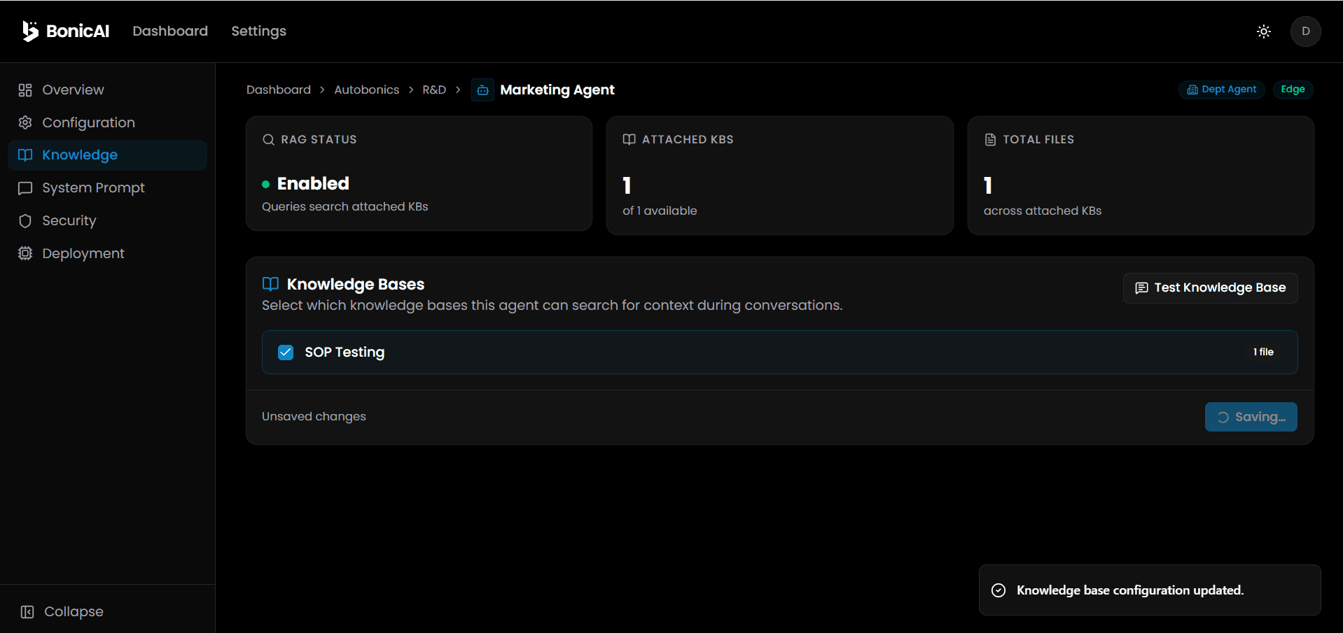 Agent Detail Knowledge Tab