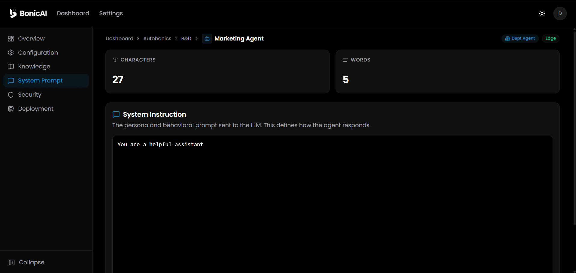 Agent Detail System Prompt Tab