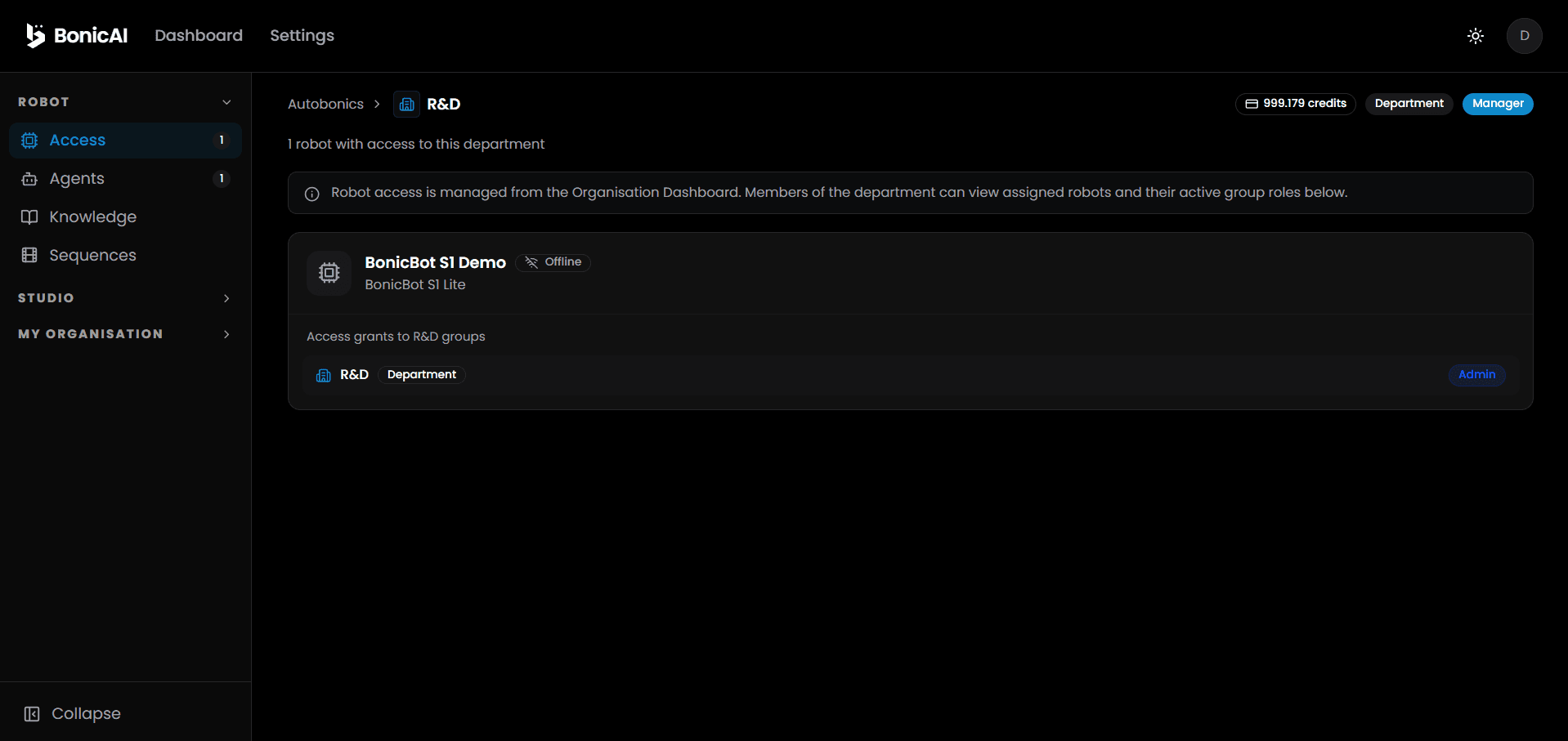 Department Robots Access Page