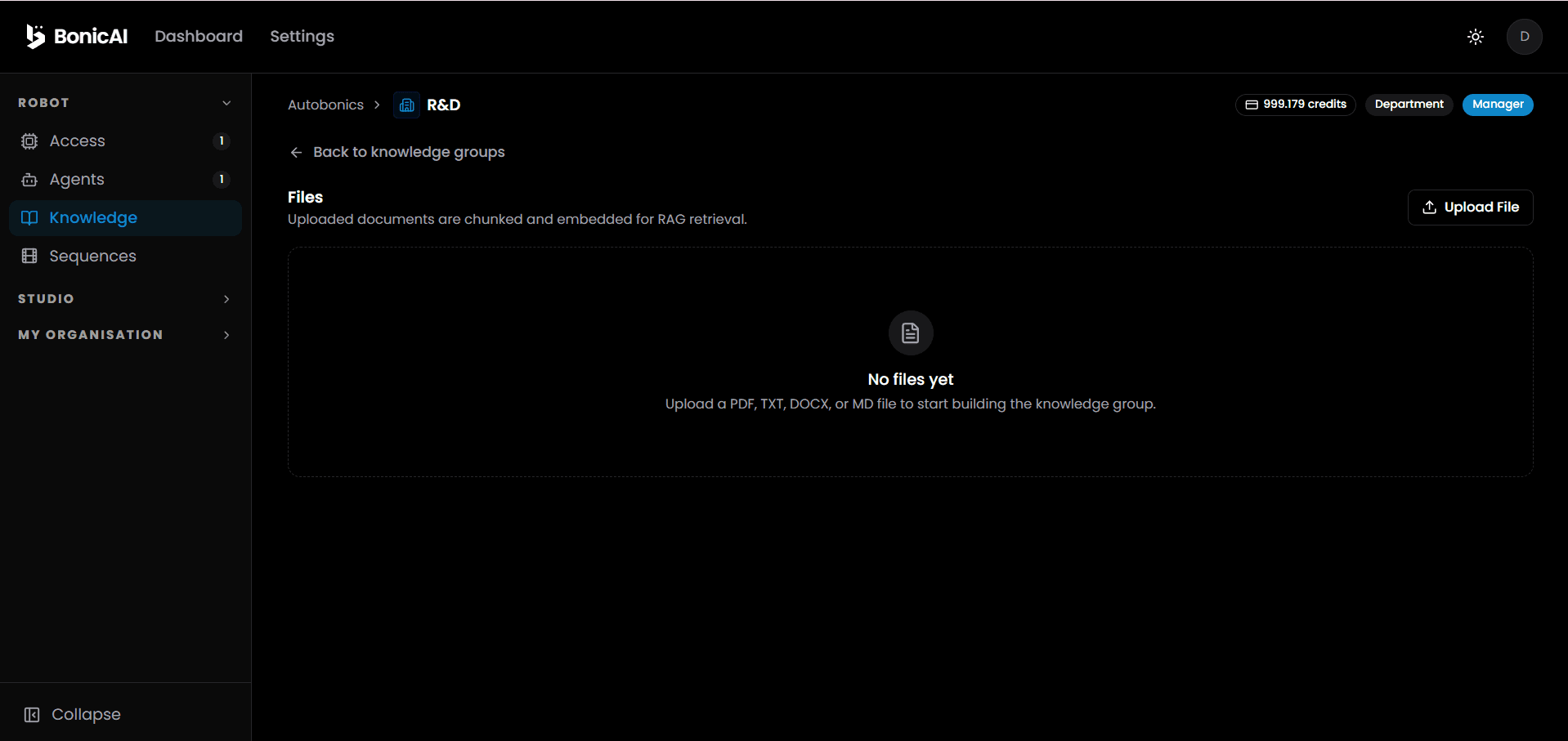 Managing Knowledge Group Files - Empty State