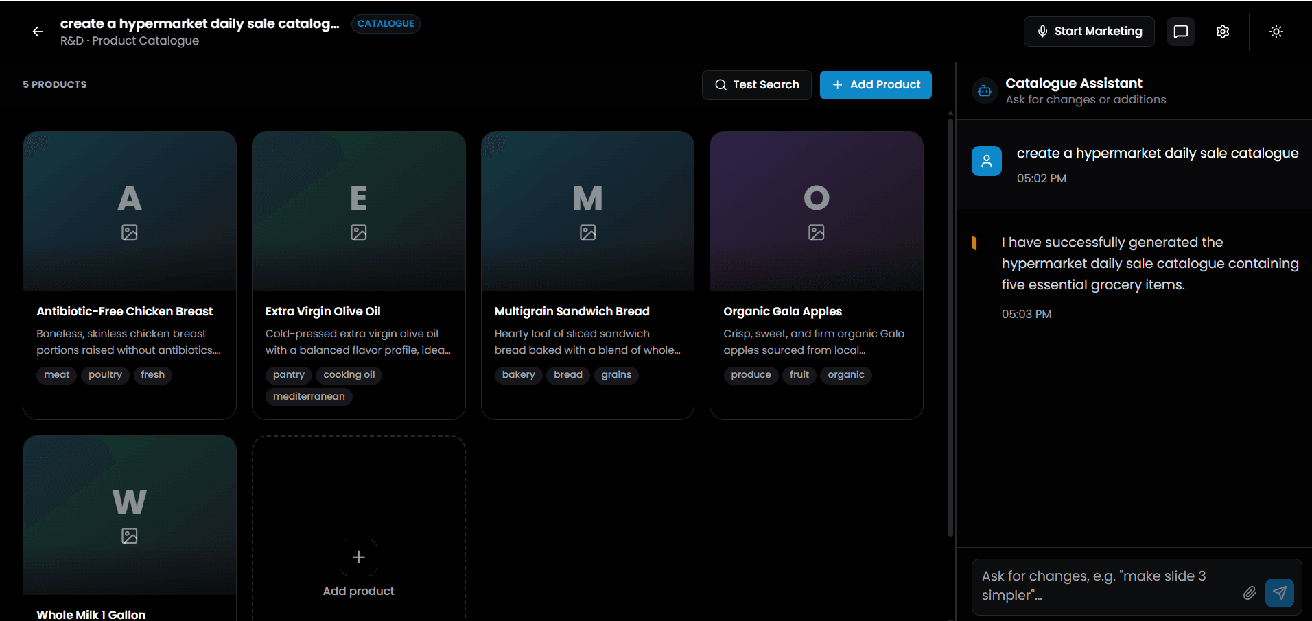 Generated Product Cards & Catalogue Assistant