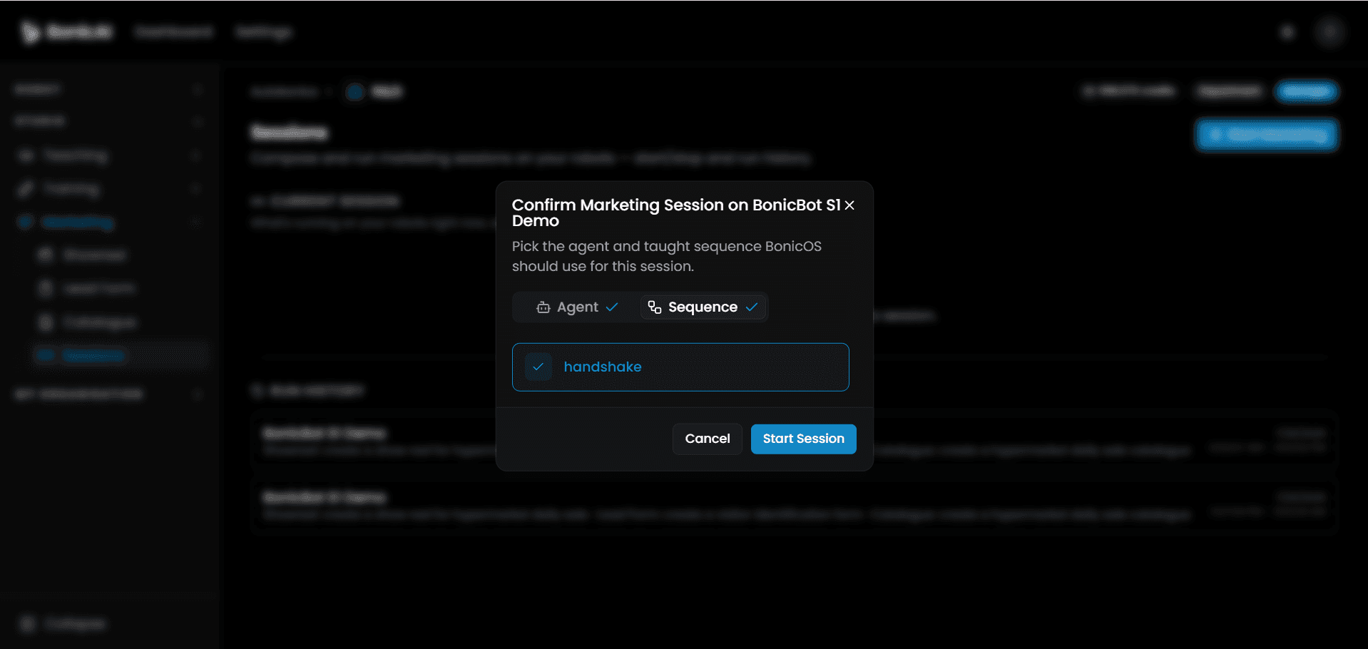 Confirm Marketing Session - Sequence Selection