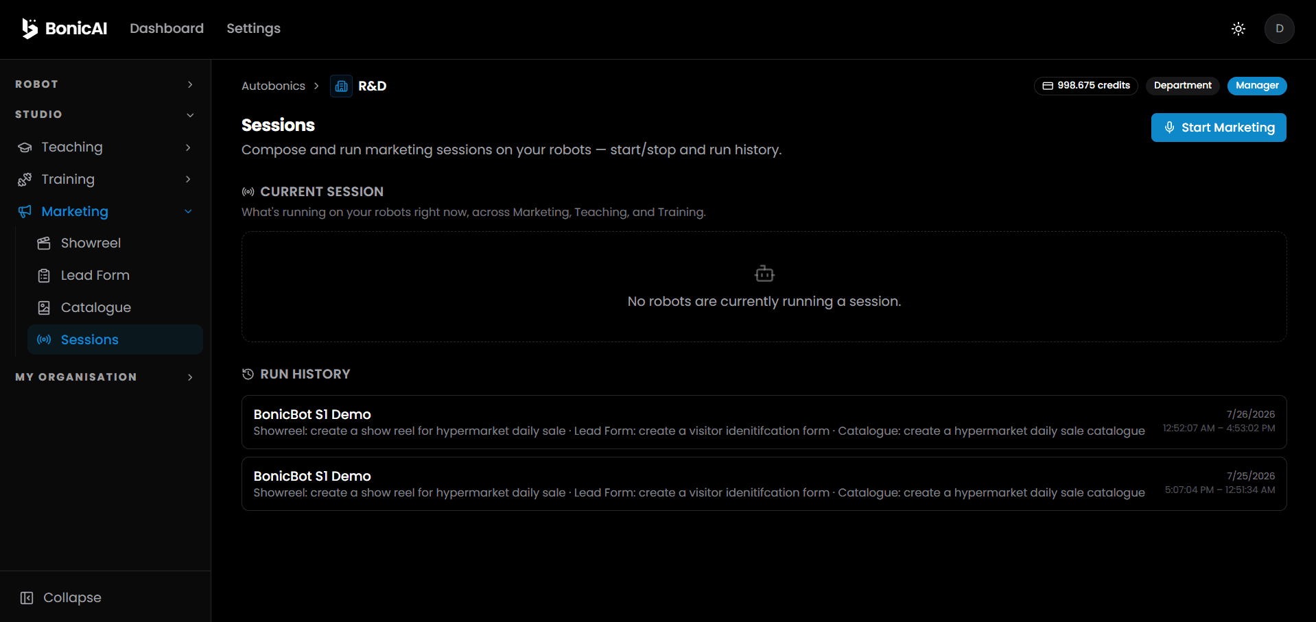 Marketing Sessions Dashboard