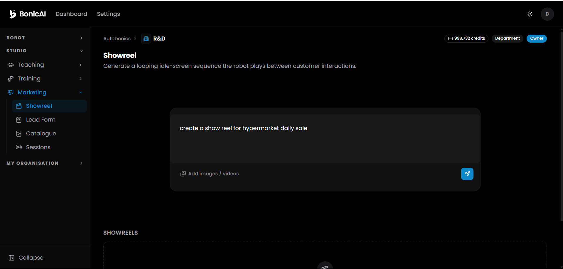 Creating a New Showreel Prompt