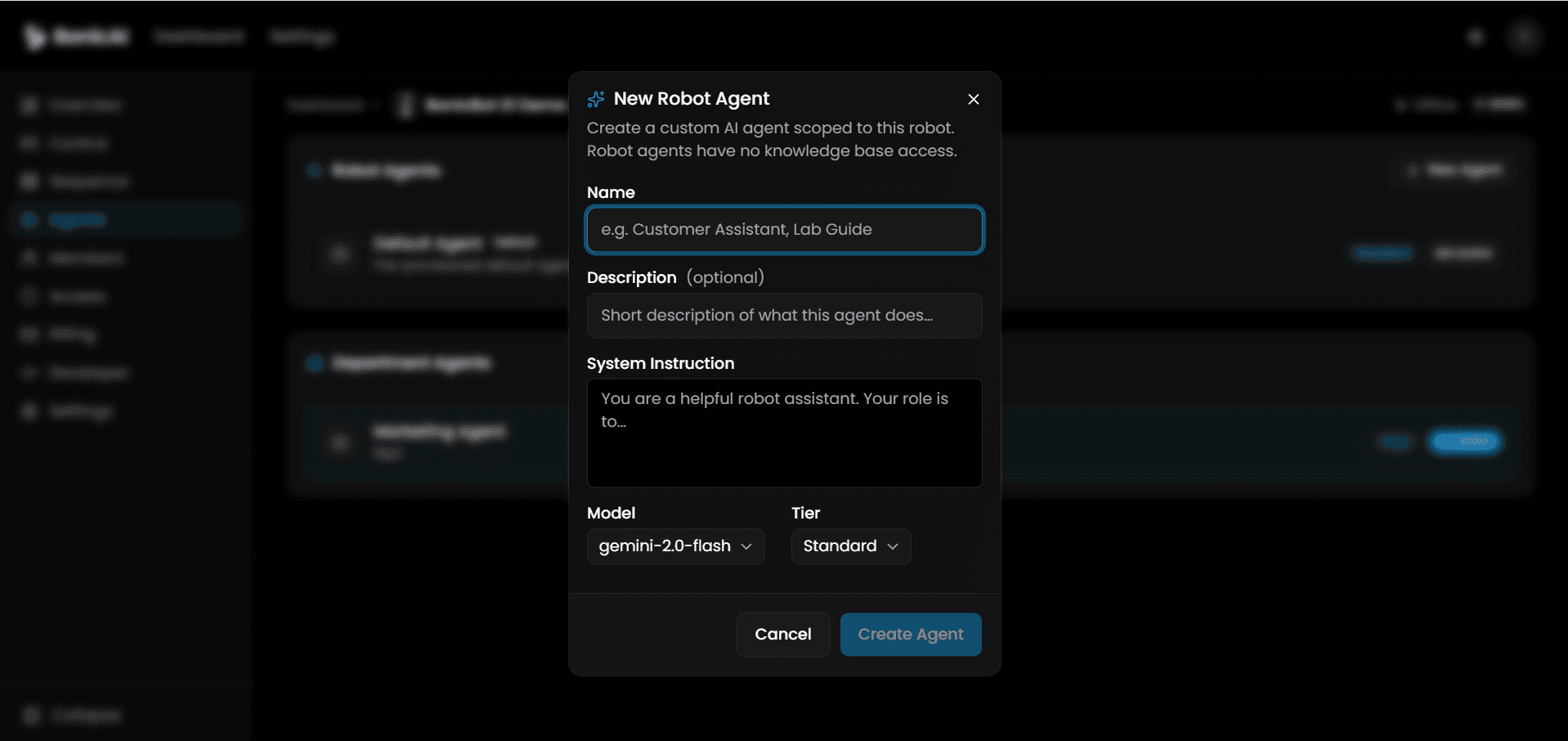 New Robot Agent Dialog