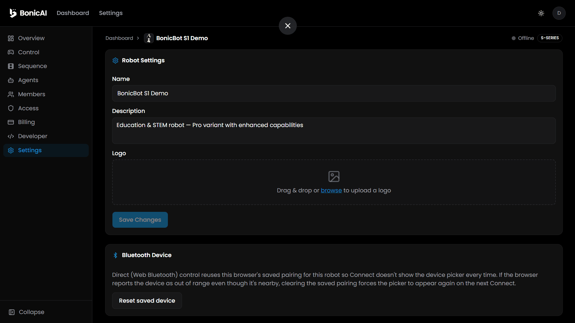 Robot Settings Tab