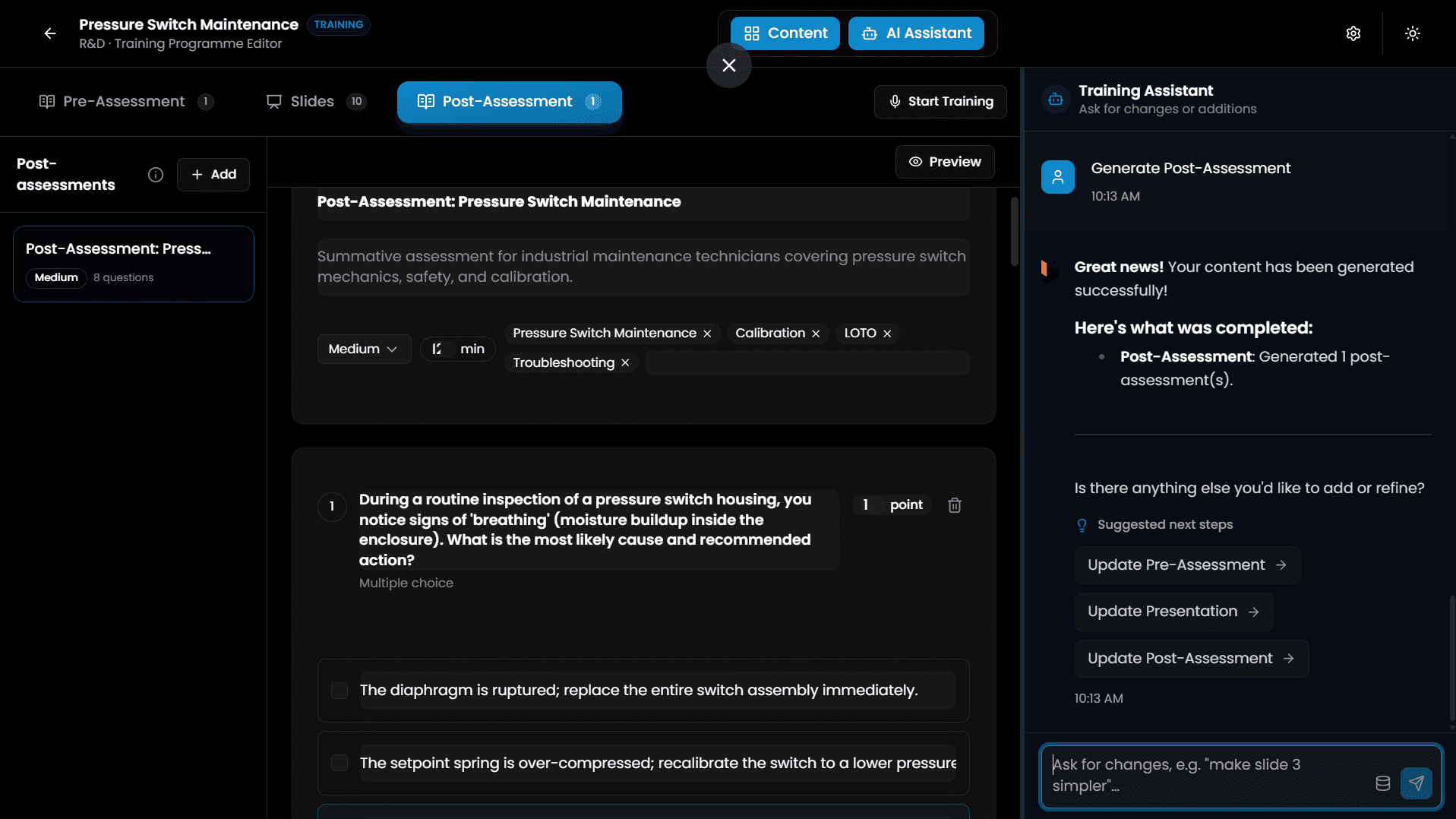 Post-Assessment Module Editor