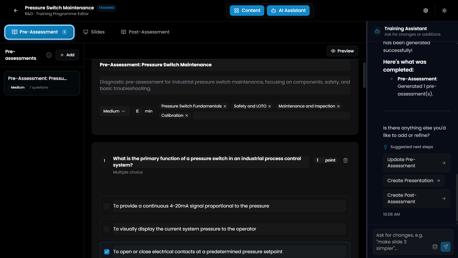 Pre-Assessment Module Editor